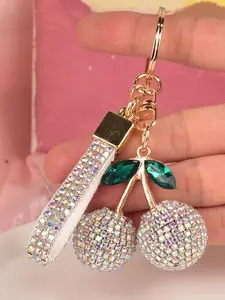 Unique Fruit Theme Rhinestone Keychain with Crystal Inlay, Handmade Elegant Gift for All Seasons, Multi-Color Buckle for Bags and Keys, Bag Charm Keychain
