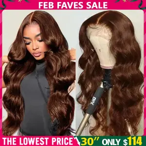 13x6 Chocolate Brown HD Lace Front Human Hair Wigs Body Wave Human Hair Wig 36Inch 180Density Colored Human Hair Wigs For Women