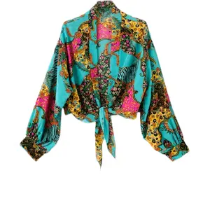 Bohemian style printed Tie cardigan shawl available in multiple colors featuring a classh of vintage paisley and floral  with a V-neck Tie designs that  cinches at the waist lightweight and breathable perfect for vacations