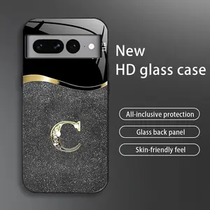 Suitable for [Google Pixel 7 Pro] New high-end flashing letter glass mobile phone case New business simple metal paint electroplated glass mobile phone case Affordable anti-fall and anti-fingerprint-888