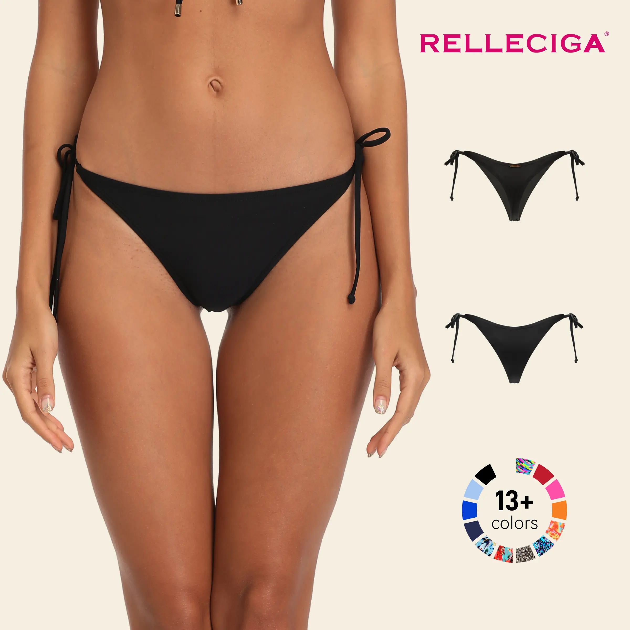Back To School RELLECIGA Women's Adjustable Cheeky Hipster Thong Bikini Bottom - Polyamide-Elastane Fabric, Full Coverage, Quick Dry, Breathable, Anti-Odour Ladies Beach Swimwear (Cold Wash Recommended)