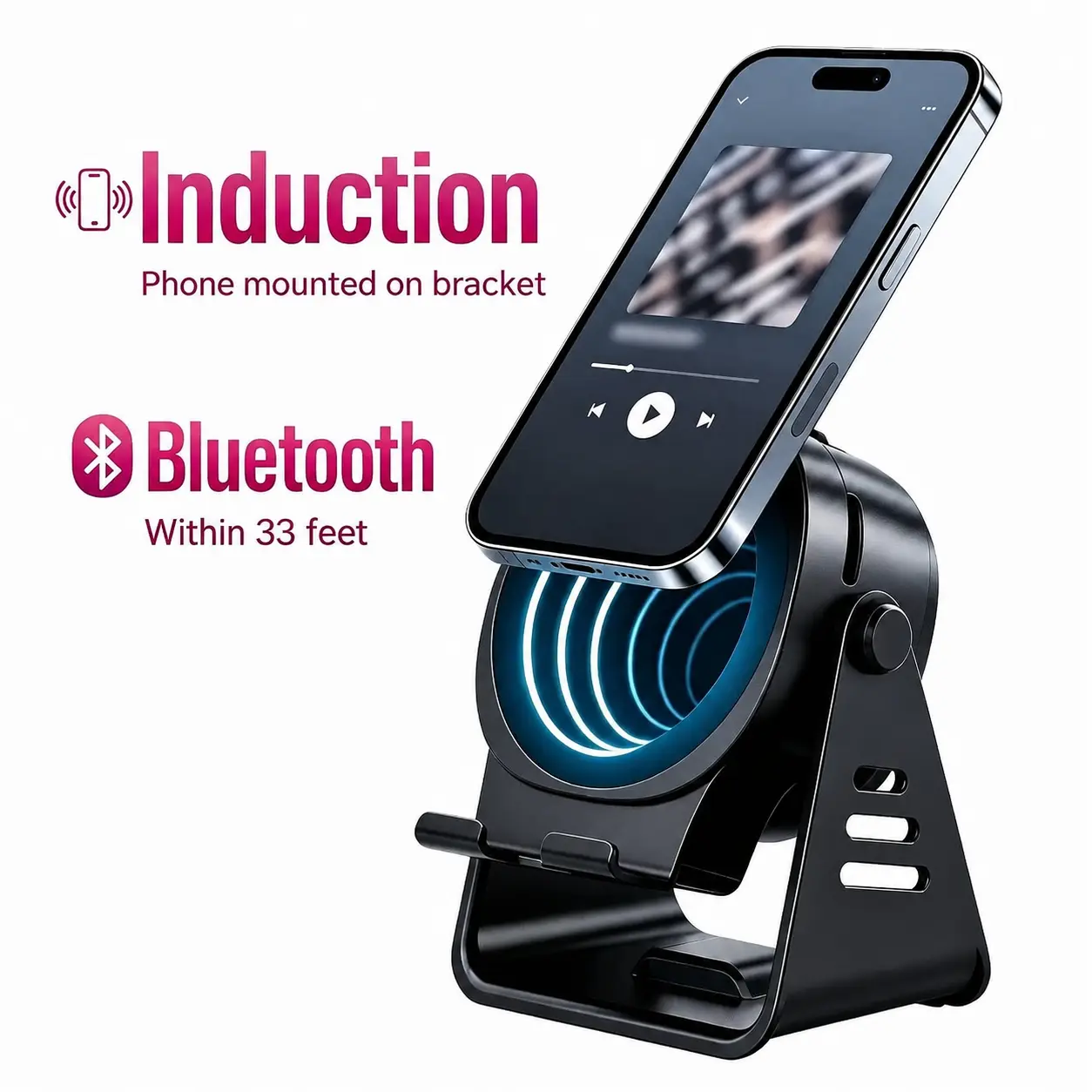 [DEALS FOR YOU DAYS] Portable Compact Wireless Induction Mobile Speaker Stand Holder - 360° Rotatable, No Wiring, Type-C Port, Adjustable Phone Holders & Mounts, for Watch Party, Office Use, Wireless Speakers Gadget