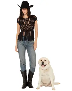 Shyanne Women's Hand Macrame Fringe Top - Swsp23k48-Blk