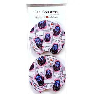 Ghostface Car Coasters Scream Horror Movie Inspired Set of 2 Neoprene Sublimation Handmade with Love Drink Coasters