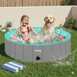 Furrybaby Dog Pool Foldable Dog Pools for Dogs Swimming Pool with Hard Plate Collapsible Pet Bath Pool Kiddie (Green 47'')
