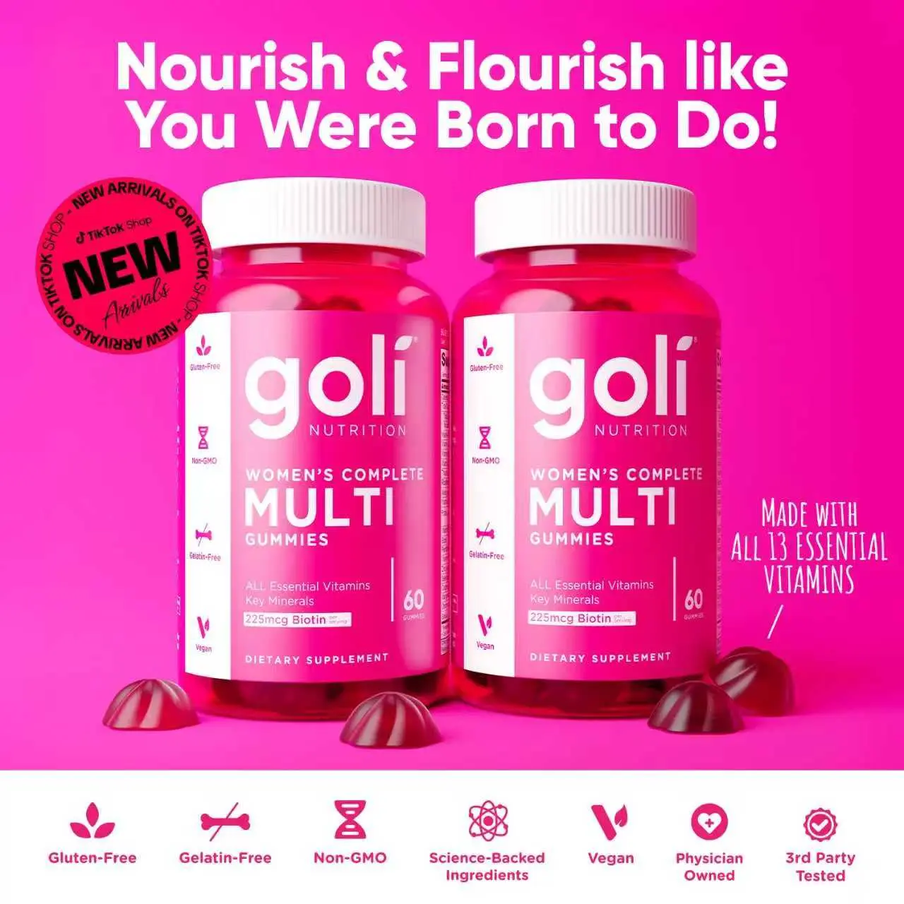 Goli Women's Multi Gummies - Complete Daily Multivitamin with All 13 Essential Vitamins, Biotin, Zinc - Supports Hair, Skin, Nails, Immune System - Vegan, Non-GMO,