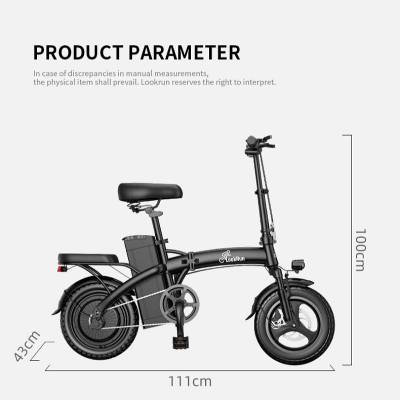 LookRun Foldable Electric Bike 800W Peak Power 22 mph Speed 60 Mile Range Explosion-Proof Tires Rear Disc Brake Dual Seats Ideal for Campus Commutes & Leisure E-Bike Folding Suspension