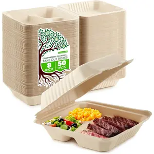 Clamshell Take Out  Containers 9" x 6" (50 Pack) 1-Compartment, Disposable To Go Container, Togo Boxes With , Trays for Lunch, Dinner, Meal-Prep, , Compostable, Biodegradable