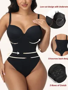 Women's Plain Shapewear Bodysuit S-Xxl, Comfortable Abdominal Control, Memory Steel Bones, Fixed Cups, Hook & Eye Closure, All Seasons