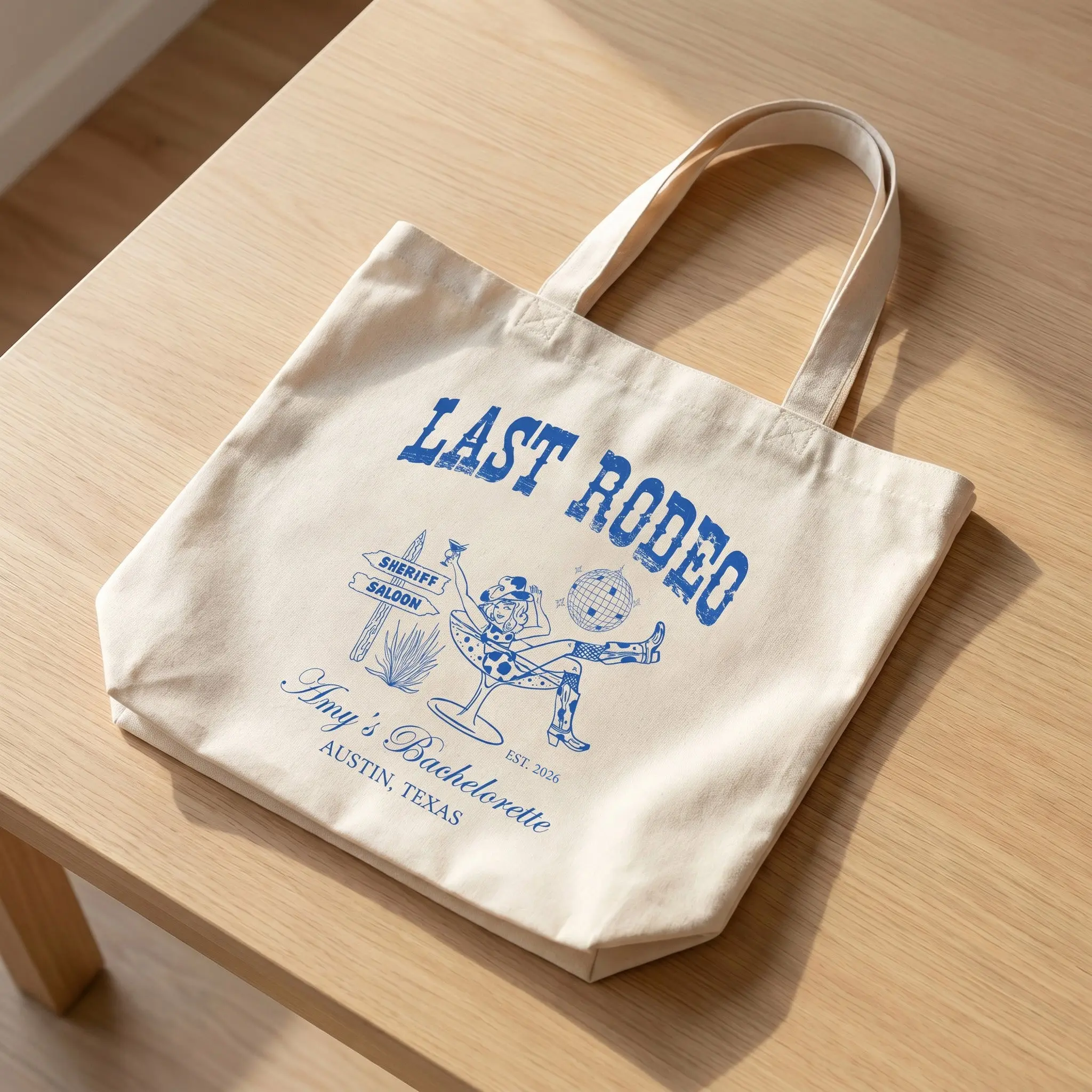 RodyThread Coastal Cowgirl Graphic Canvas Tote Bag - Cream Blue Western Preppy Aesthetic, Reinforced X-Stitch, Reusable Beachy Women's Tote for Bridesmaids, Mother’s Day/Teacher Appreciation Gift, Last Toast On The Coast Hangover Kit Custom Favor