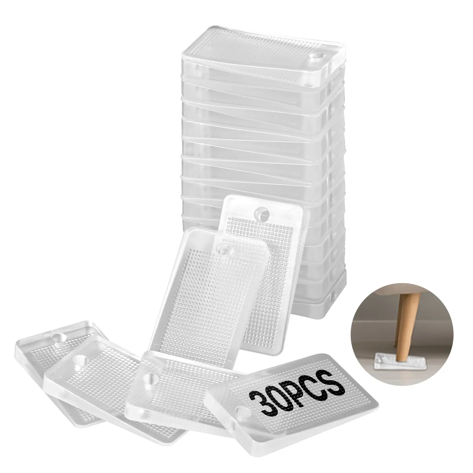 VEVOR Furniture Leveling Shims, 30 PCS 1.97 x 1.16 x 0.22 inch Non-Skid Clear Plastic Pads, Easy-to-Cut Furniture Leveler, Ideal Shim Leveler for Couch, Refrigerator, Table Legs to Avoid Wobbling