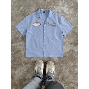 Cropped T Shirt Oversized Striped Button Up Letter Graphic Short Sleeve Collared Crop Tops Streetwear