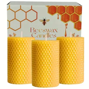 A set of 3 beeswax cylindrical candles (10x5cm) is used for gifts and home decoration, suitable for wedding planning, proposals, graduation ceremonies, Christmas Day and other holiday decorations