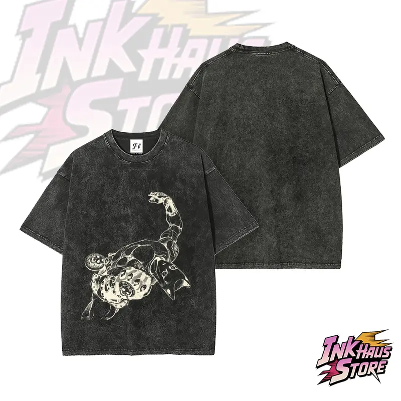 “Killer Queen ”JoJo's Bizarre Adventure Character Acid wash T-Shirt Short Sleeve Cotton Unisex Retro tee,anime fashion style,stylish outfit