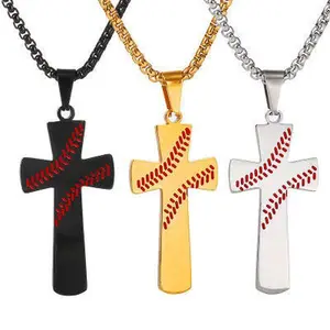 Party Necklace Men Baseball Cross Pendant Jewelry Explosion Pendant Hip Hop Jewelry Rap Style Pendant Creative Gifts,Scripture Baseball Pattern Cross