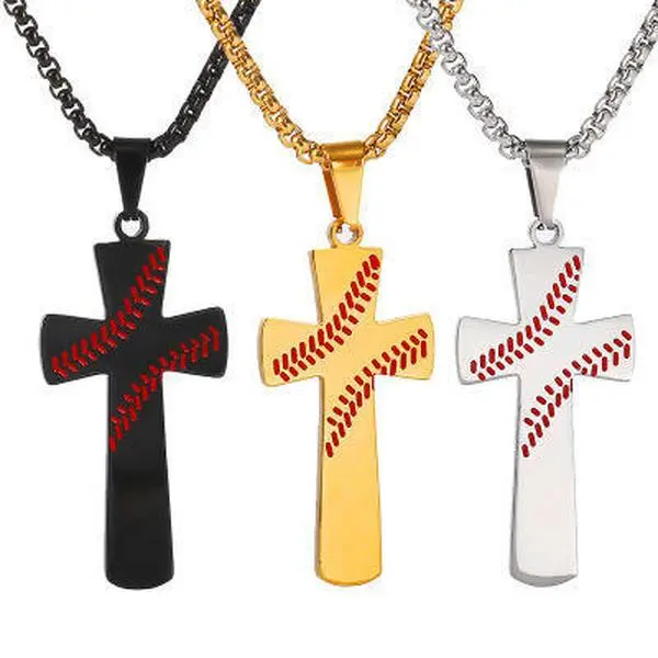 Party Necklace Men Baseball Cross Pendant Jewelry Explosion Pendant Hip Hop Jewelry Rap Style Pendant Creative Gifts,Scripture Baseball Pattern Cross