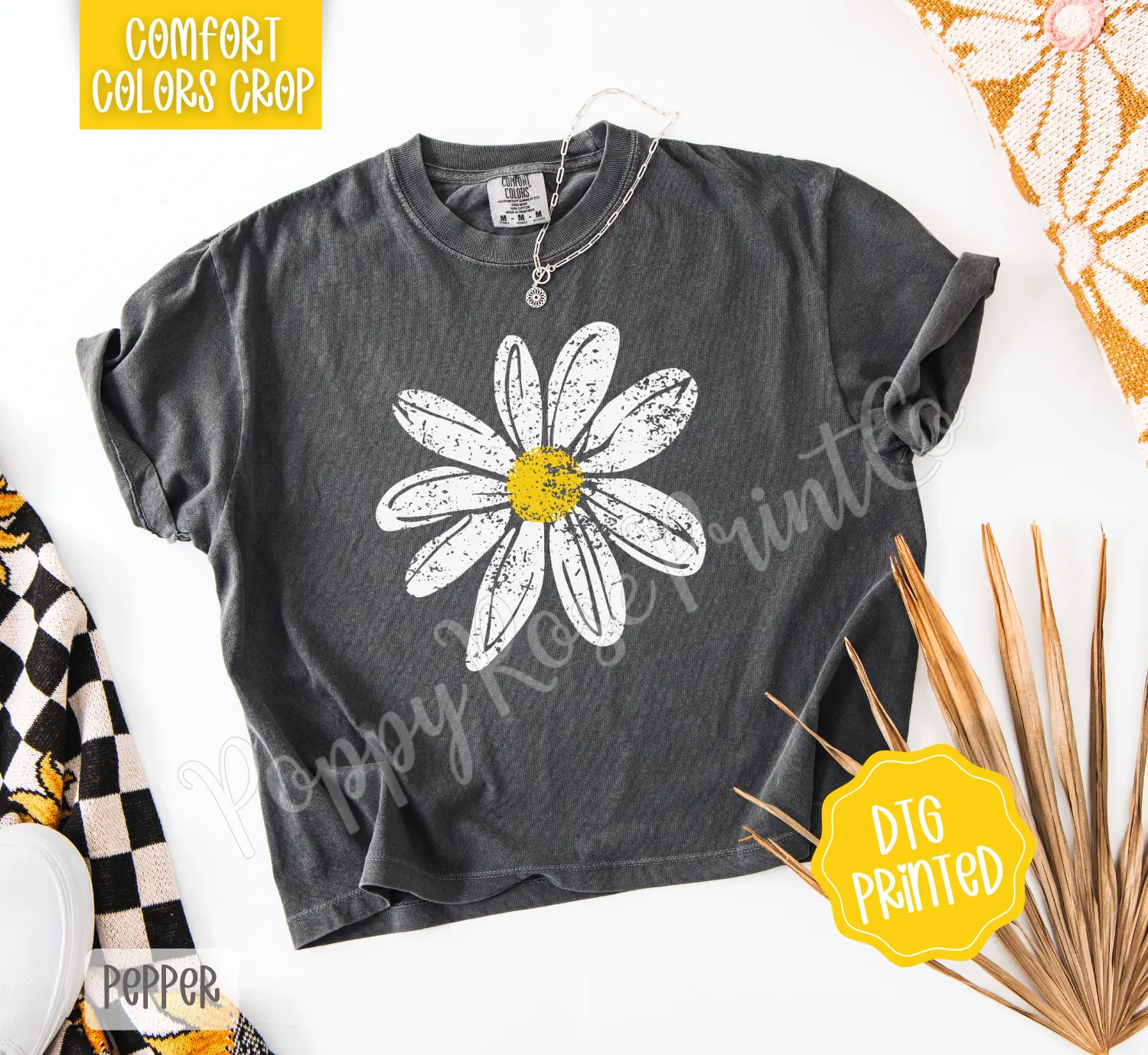 Daisy Cropped Comfort Colors Tee, Womens Graphic Tshirrt
