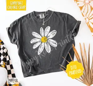 Daisy Cropped Comfort Colors Tee, Womens Graphic Tshirrt