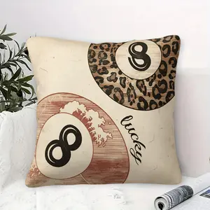 Retro Lucky 8 Ball Throw Pillow, Leopard Print & Wave Accent Cushion, Vintage Western Style Decor Pillow, Soft Short Plush Fabric, Includes Pillow Core, Great for Sofa, Couch, Bedroom, Living Room, Dorm, Trendy Boho Decor Gift