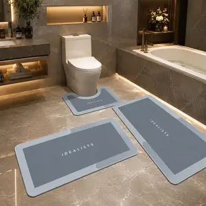 3-Pack Diatomite Stone Bathroom Mat Set, U-Shaped Toilet Rug Combo, Super Absorbent, Fast Drying, Non-Slip, Waterproof, Modern Minimalist Decor, Viral Bathroom Hack