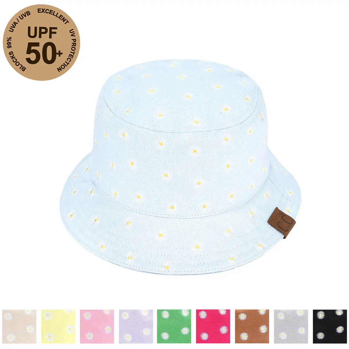 C.C Daisy Embroidered Cotton Canvas Bucket Hat for Women
