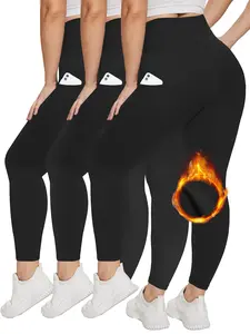 Women's 3 Pack Fleece Lined Leggings with Pockets – High Waisted Thermal Warm Yoga Pants for Winter Workout & Everyday Wear