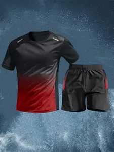 New spring/summer two-piece set featuring gradient short sleeves and shorts—breathable and comfortable, moisture-wicking for spring and summer, suitable for running, fitness, and casual wear.