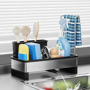 Kitchen Sink drain rack Organizer Rack, Rustproof Stainless Steel Counter Storage Shelf with Drainage System, Removable Towel Bar & Cleaning Tools Holder – Perfect for Fall Decluttering & Christmas Kitchen Upgrade