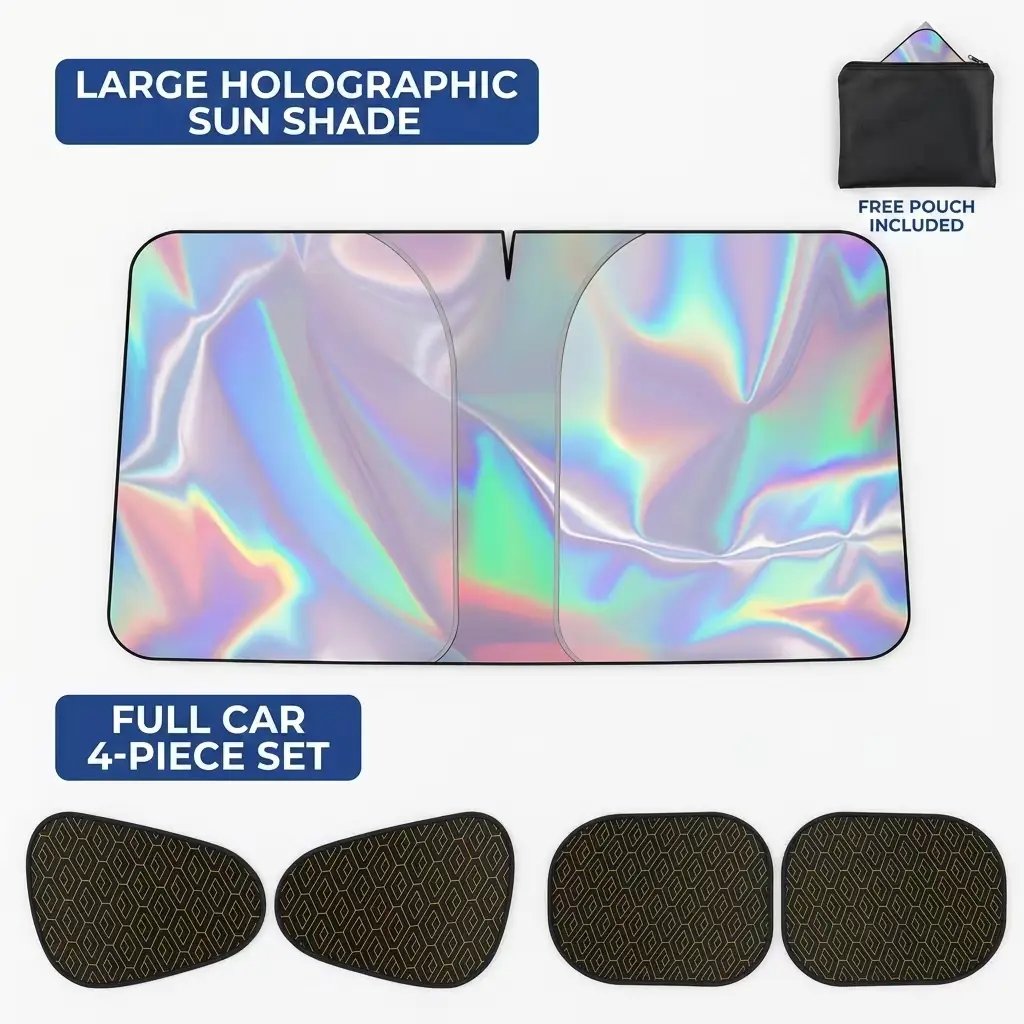 Retractable Car Windshield Sunshade Umbrella – Universal Fit for Cars, Trucks & SUVs | 55" x 27" | Titanium Silver Laser Cloth | 360° Rotating Shaft | Collapsible Sun Protector #tiktokshopspringglowup