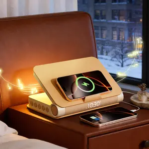 Book-Shaped Sunrise Alarm Clock with Wireless Charger & Bluetooth Speaker – Wake Up Light with Snooze, Dimmable Night Lamp & Digital Display – Perfect Gift for Bedroom, Home Decor & Students