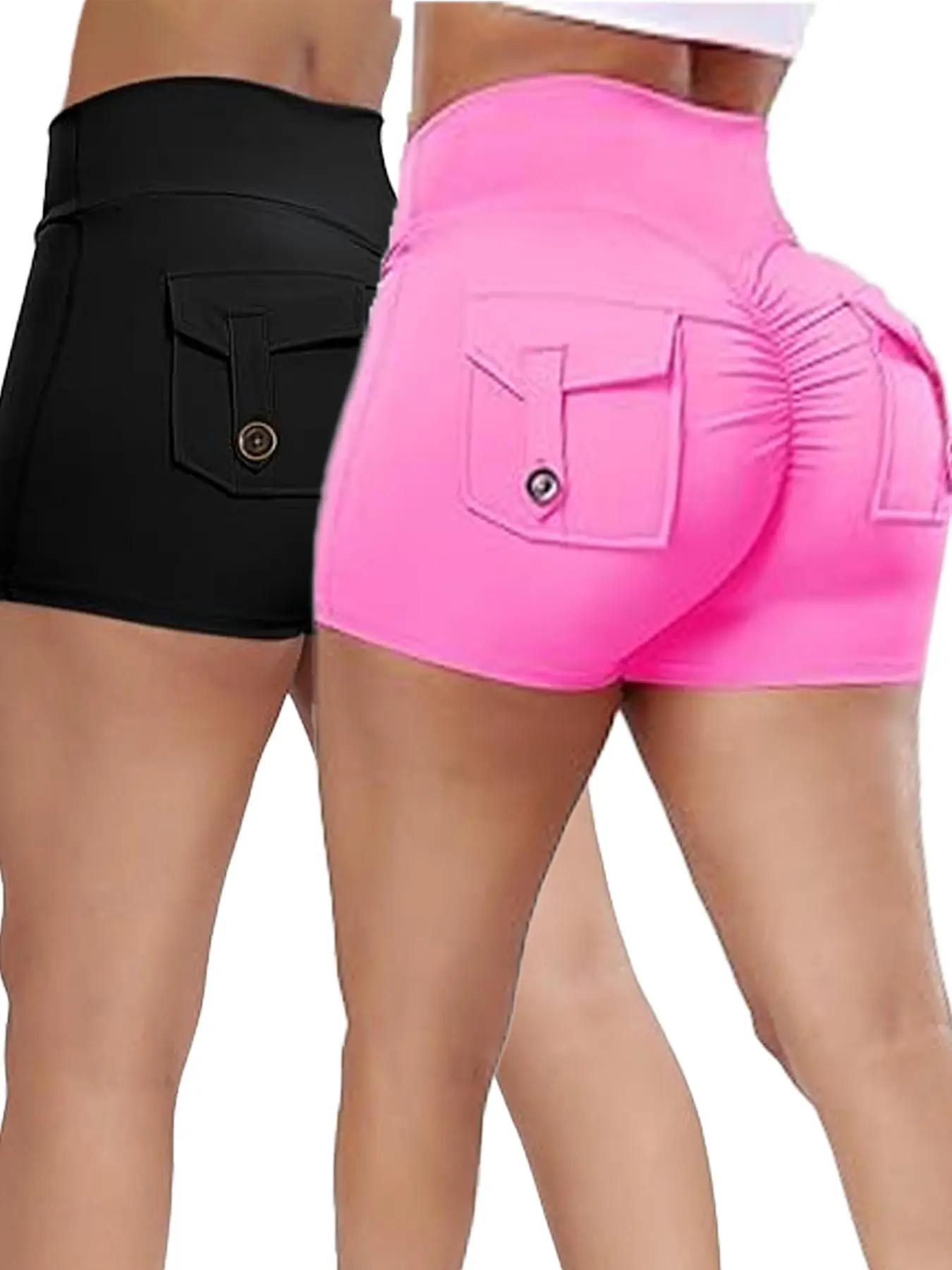 Women's High Waist Yoga Athleisure Shorts with Pockets, Cross-Strap Design, Stretchy Two-Piece Set, Comfortable Fit for Running and Gym Wear Workout Shorts High Waisted Short, Athletic Wear Shorts Casual Fitness Shorts