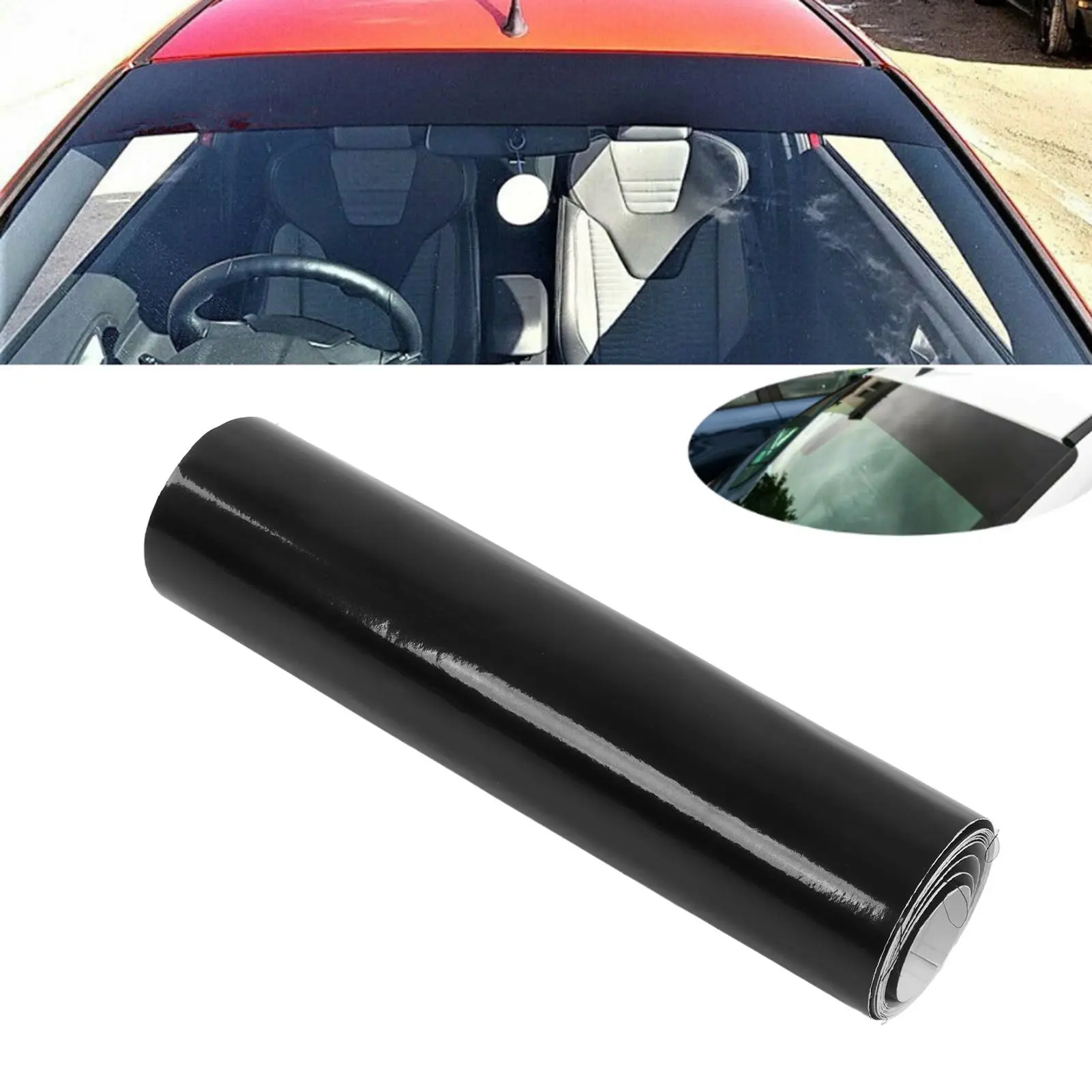 2026 New Gloss Black Windscreen Sunstrip Sunstrip Car Van Windscreen Sun Strip PVC Windshield Sticker With Scraper 140 x 20cm For your Cars