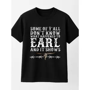 Fashionable EARL Print T-Shirt - Casual Short Sleeve Crew Neck Top - Lightweight & Breathable For Spring & Summer Wardrobe, Polyester, 200gsm, 1 Piece