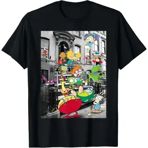 [Ssummer outfits]Nickelodeon Classic Nicktoons Hanging On Stoop T-Shirt Shortsleeve Casual Vintage Skull In Utero Graphic Tee Men's Double-Sided Eat Sleep Goon Repeat Grunge Album Cotton Say You Swear spectacular Retro Western Hoodie with 67 Rifle