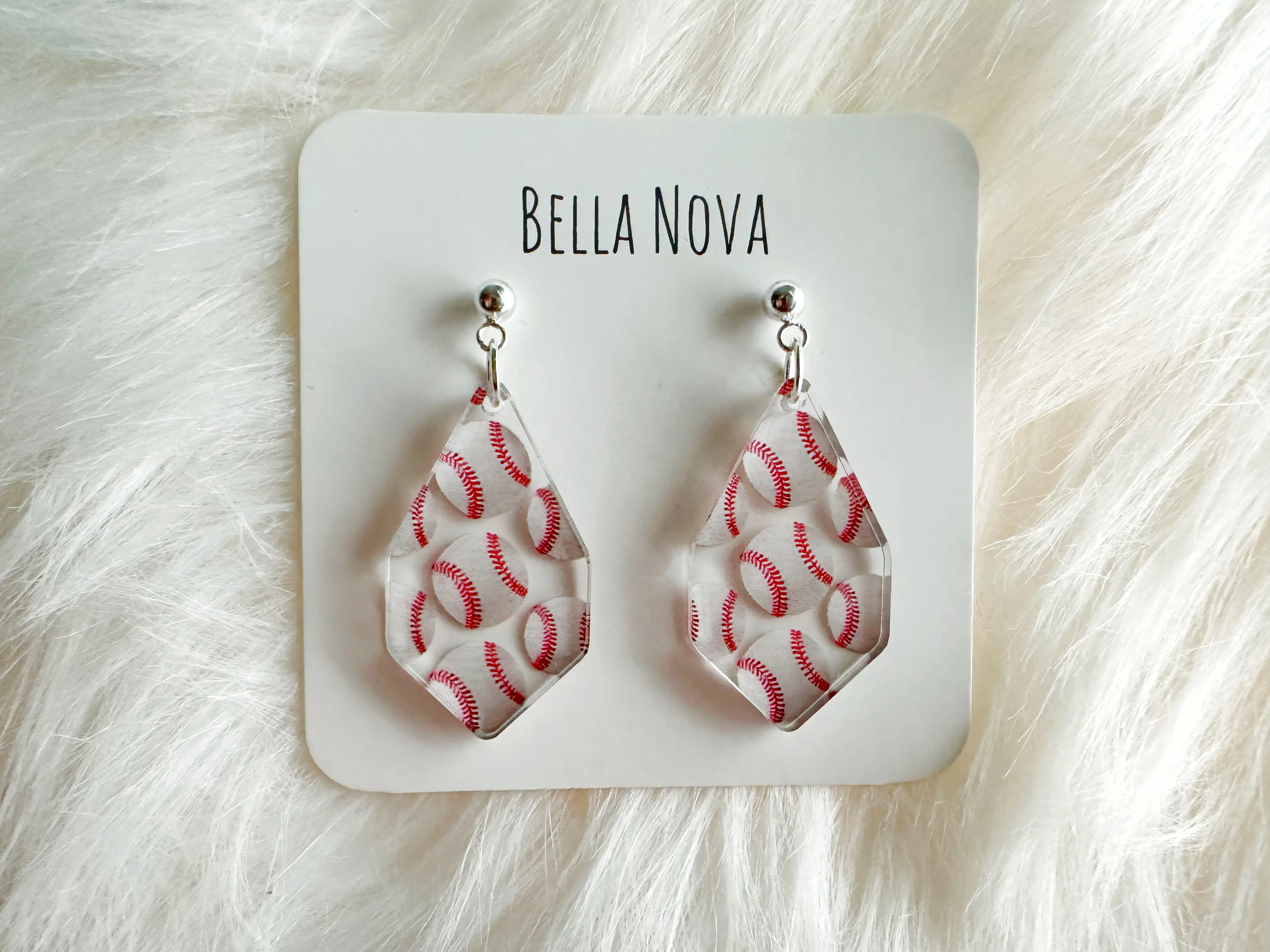 Bella Nova Baseball Earrings Sporty Dangle Earrings for Daily Wear Hypoallergenic Acrylic Plastic Earrings 1.5-2 Inches Unisex Design Casual Fashion Accessory