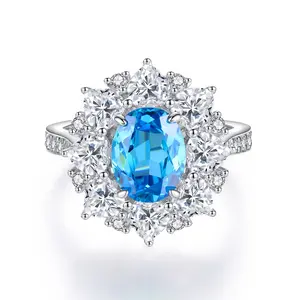 [vvjewelry] vv1727   Paraiba color S925 sterling silver ring women high-grade luxury wind European and American love pigeon egg High-carbon ring wholesale