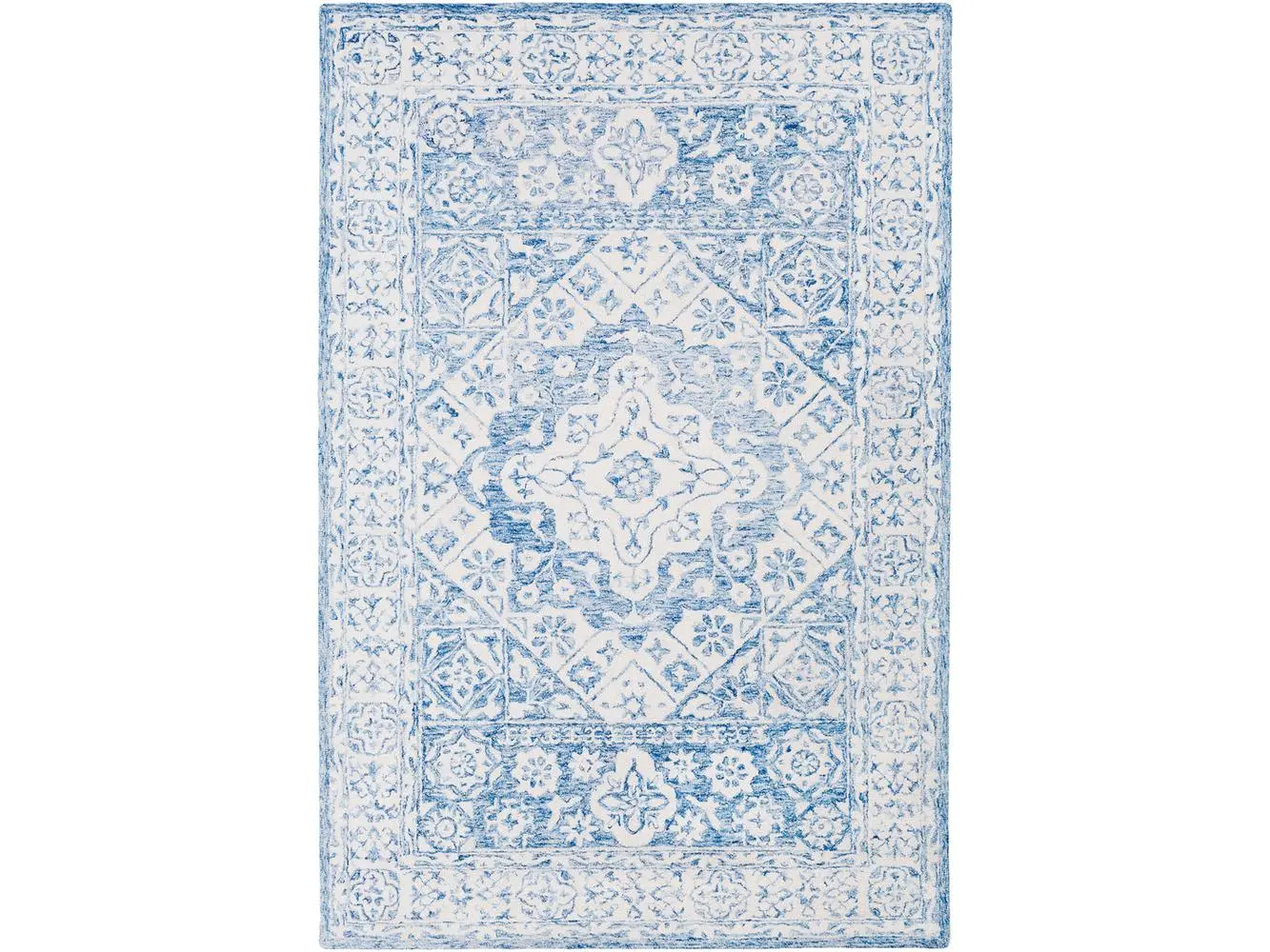 Livabliss SRF2018-576 Serafina Handmade Wool Fiber Artistic Decorative Indoor Area Rug - Pale Blue, White, Faded Pattern - 5' x 7' 6"