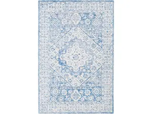 Livabliss SRF2018-576 Serafina Indoor Hand Hooked Area Rug - Pale Blue, White, Faded Pattern - 5' x 7' 6"