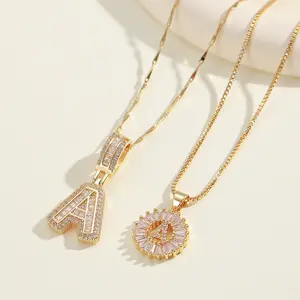 Full diamond letter necklace, copper inlaid with zirconia, clavicle chain, gold-plated short pendant