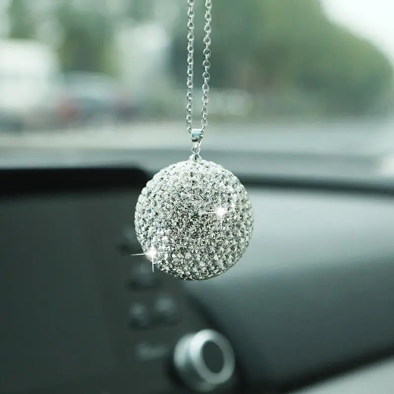 Artificial Rhinestone Ball Car Hanging Decoration, Bling Rear View Mirror Pendant for Car Decor, Car Interior Decor Ornament, Vehicle Accessories, Car