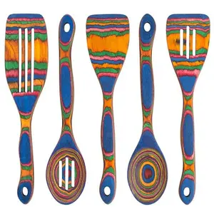 5pc Wood Cooking Utensils Set - Wooden Spoons for Cooking – Pakka Wood Utensils for  Serving – Comfortable Grip and Non Stick (Blue Rainbow)