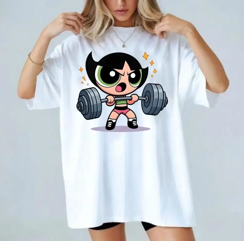Cute #Powerpuf Strong Girl Gym Graphic T-Shirt, Y2K #Powerpuf Fitness, Workout Shirt, Trending 2025, Weightlifters, Bodybuilding Shirt, Pump Cover Gym Tee for Men Women, Youth & Adult