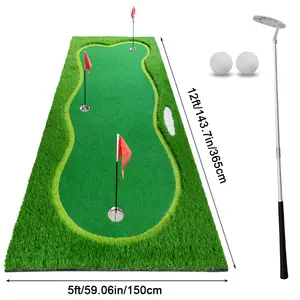 5×12FT Various Styles Of Practice Putting Mats, Large Indoor/outdoor Golf Putting Green Professional Golf Training Mat, Realistic Golf Mat With Sand Trap, 3 Golf Flags 3 Metal Cups 2 Golf Balls And 1 Golf Putter