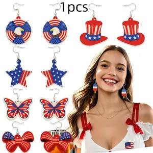 New Independence Day Earrings USA Flag Pentagram Pendant Earrings American Holiday Party Decorative Earrings Accessories
