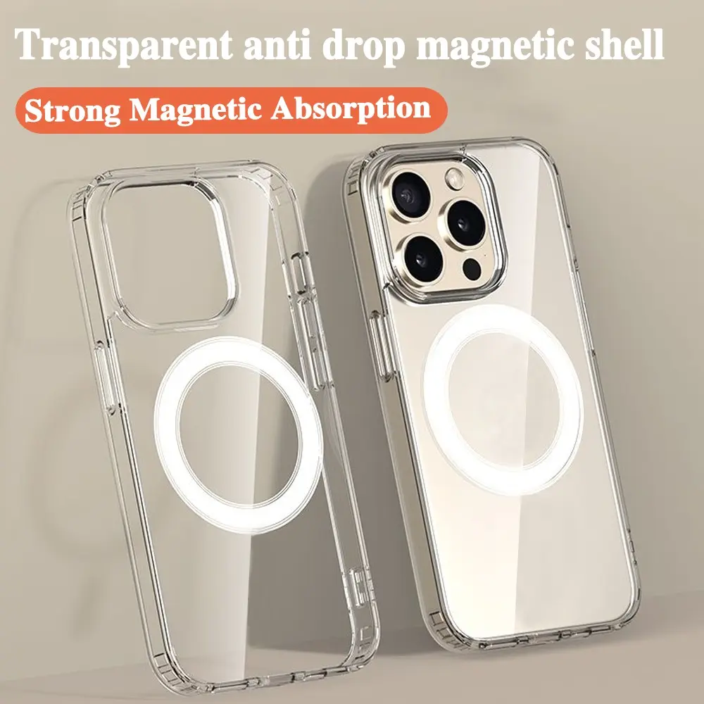 For Magnetic Wireless Charging Case For iPhone 12Mini 13Mini 11 12 13 14 15 16 Pro Max Clear Shockproof Cover Cases