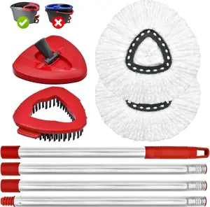 Spin Mop Replace Head Base, Handle Compatible with O Cedar EasyWring Microfiber Spin Mop, 2 Mop Refills Replacement Heads, 30-58" Mop Handle and 1 Mop Base Combo Set (White, 1-Tank System)