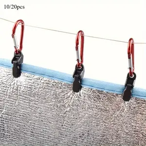 10/20pcs Windproof Tent Awning Clamp with Carabiner Hook - Securely Fasten Heavy Duty Awnings, Tarpaulin and Wind Rope for Outdoor Camping
