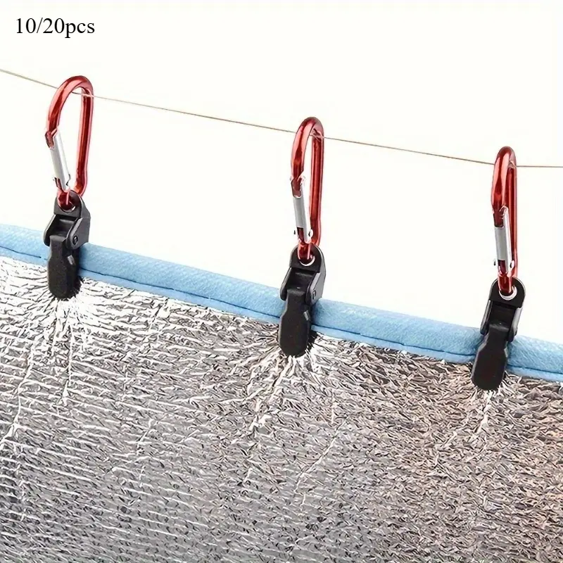 10/20pcs Windproof Tent Awning Clamp with Carabiner Hook - Securely Fasten Heavy Duty Awnings, Tarpaulin and Wind Rope for Outdoor Camping Camping Supplies Camping Equipment