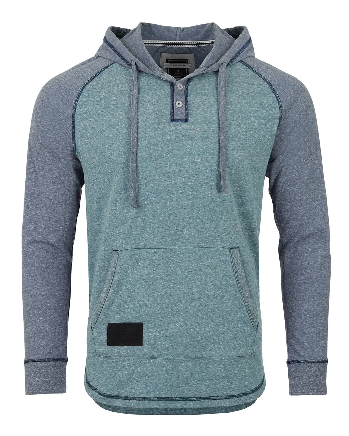 ZIMEGO Men's Long Sleeve Henley Raglan Hoodie with Kangaroo Pocket