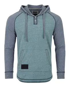 ZIMEGO Men's Long Sleeve Henley Raglan Hoodie with Kangaroo Pocket